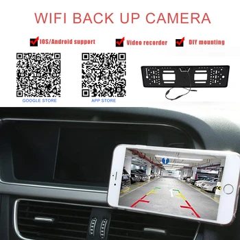 Auto Eiropas Numura Rāmis Auto Numuri, Wifi Kameru Rezerves Autostāvvieta Reverse Atpakaļskata Kamera, Android vai IOS