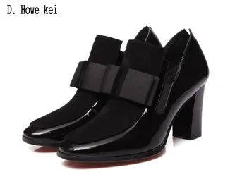 Augsti papēži sūkņi kvadrātveida kājām, īstas ādas kurpes, sievietēm, dāmām black Sexy chaussure femme 35-43