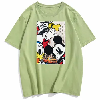 Disney Gudrs Korejas Mickey Mouse Donald Duck Suns Karikatūra Izdrukāt T-Krekls O-Veida Kakla Džemperis Ar Īsām Piedurknēm Gadījuma Sieviešu T-Veida Topi 10 Krāsa