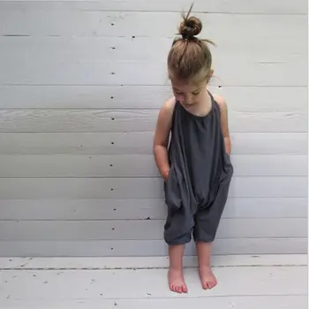 2017 Modes Bērniem, Baby Meitenes Siksna Kokvilnas Romper Jumpsuit Harēma Bikses Vasaras Drēbes
