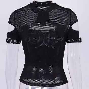 Goth Tumši Grunge Elegants, Caurspīdīgs T-krekli Gotikas Stilā Punk Dobi No Acs Vasaras T-krekls Raibs Sexy Modes 2020. Gadam Topi