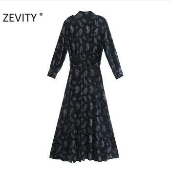 ZEVITY sieviešu vintage indijas rieksti drukāt tauriņu vērtnes garš krekls, kleita femme garām piedurknēm vestido šiks casual slim kleitas DS4469
