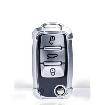 TPU Mīksto Auto Atslēgu Vāks VW Volkwagen Polo Golfa Vabole SEAT Skoda 3 Pogu Locīšanas Keychain Oglekļa Stila Tālvadības Aizsargs Lietā
