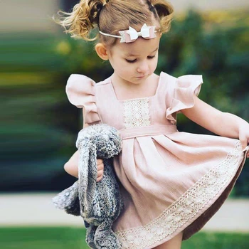 Lācis Līderis Meiteņu Kleitas Ir 2021. Jaunu Zīmolu Princese Meitene Apģērbs, Izšūšanas Mežģīnes Lidot Piedurknes Gaiši Rozā Meiteņu Kleita 2-6 Gadu