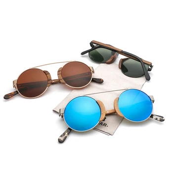 AZB Kārta Bambusa Polarizētās Saulesbrilles Steampunk Saules Brilles par Vīriešiem un Sievietēm, Koka UV Aizsardzība Sunglass