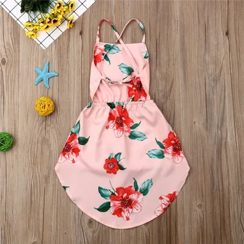 2020. gadam Jauniem Karstā Pārdošanas Modes Vasara Zīdainis, Mazulis Baby Girl Apģērbu Backless Karājas Plecu Ziedu Kleitu bērniem, drēbes vairumtirdzniecība