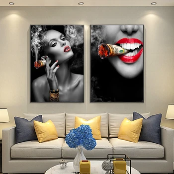 Sienas Mākslas Audekls Gleznas Grafiti U. S. Dolāru Naudas Mākoņi Meitene sexy lūpām Anotācija Plakātu Bildes Mājas Dekorēšana Dzīvojamā Istaba