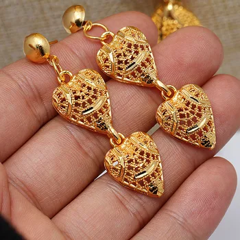 Dubai Āfrikā, Indijā Zelta krāsu rotaslietas komplekti Āfrikas līgavas kāzu dāvanas puse sieviešu Kaklarota, auskaru komplekts collares