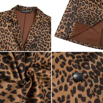 Stilīgu Sieviešu Atloks, Žaketes ZANZEA Leopards Izdrukāt Mēteļi Gadījuma garām Piedurknēm Outwears Sievietes Pogu Mēteļi Plus Lieluma Tunika