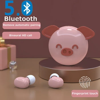 Bezvadu Bluetooth 5.0 Austiņu Cute Dzīvnieku Austiņas Mini Binaural Touch Kontroli Earbuds 9D Stereo Sporta Ūdensizturīgs Austiņas