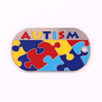 Autisma Izpratnes Identifikācijas kulons militāro dog tag stila Puzzle Gabals modelis ar roku piemēro emaljas krāsas
