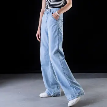 2019. gada Pavasarī jaunu Plašu plus lieluma kāju džinsi Sievietēm gadījuma Bell Grunts Bikses ar Augstu vidukli, bikses Draugs Baggy Izlīdzināšanu Džinsa Bikses