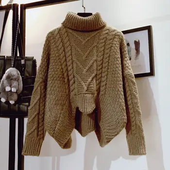 Pavasara/rudens sieviešu apģērbu datoru adīti sieviešu džemperi eiropas džemperi augstu uzrullētu apkakli mīksti džemperi jakas plus lieluma