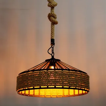 30cm 40cm, 50cm Retro Rūpniecības Stils LED Pendant Gaismas Vintage Kaņepāju Virvi Dzelzs Karājas Lampa Deg Mājas Restorāns