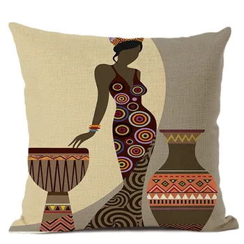Portrets Āfrikas Dāma Dīvāns Dekoratīvs Kokvilnas Veļa, Spilvens Gadījumā Āfrikā Simboli Mūsdienu Apdare Mākslas Spilvens Segums 45X45CM