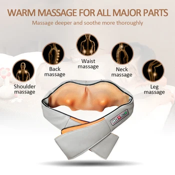Elektriskās Masāžas Shiatsu Muguras Plecu Ķermeņa Neck Massager U Formas Šalle Infrasarkanais Silda Mīcīšanas Auto/Home Massager
