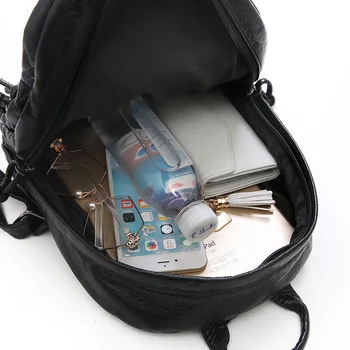 Mīksto mazgātas ādas sieviete mazā mugursoma Ikdienas ceļojumā mugursoma sieviete Skolas soma meitenēm Black Double māmiņa soma bagpack