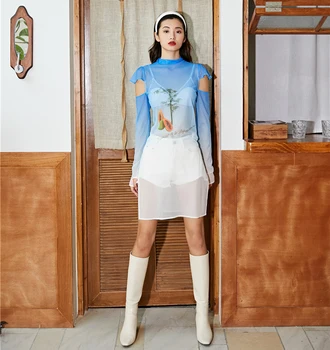 Meitene Stila Sieviešu Topi Plānas Milzīgais Acs Iespiests T-krekli Harajuku Streetwear Samazināt piedurknēm Garš T-Krekls Sieviešu Apģērbu SL253