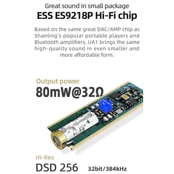 SHANLING UA1 Kabeļu ESS ES9218P Hi-Fi Čipu DSD 256 Hi-Res 32bit/384Khz USB-C APK/AMP Adapteris Ar Augstas Tīrības Varš Kabelis