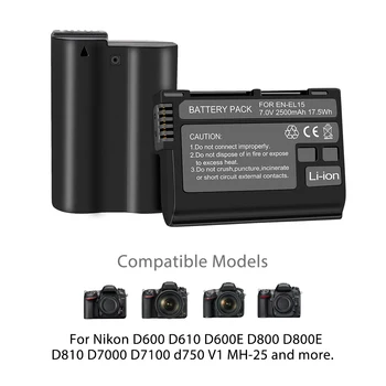 PALO 2gab 2500mAh EN-EL15 ENEL15 LV 2GAB dekodēt Fotokameras Akumulatoru Nikon D600 D610 D800 D800E D810 D7000 D7100 D7200 V1
