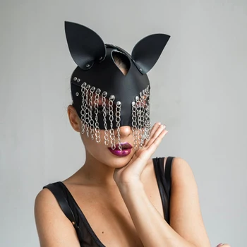 Fullyoung Sexy Cosplay Zaķis Ādas Maskas Bdsm Fetišs Halloween Rave Ķēdes Pušķis Maskas Sievietes Masku Karnevāls Puse Maska