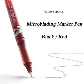 2gab Microblading Ādas Marķieri, Pildspalvas Tetovējums Marķieri, Pildspalvas Melnu Sarkanu Krāsu Pastāvīgais Grims Uzacu, Lūpu Tattoo Piederumi Piederumi