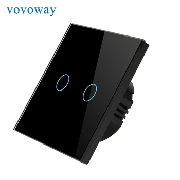 Vovoway ES Stikla paneli touch slēdzis,gaismas slēdzis,Mājas sienas slēdzi,2Gang 1Way,AC110V 220V
