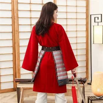 Hua Mulan Cosplay Kostīms Sieviešu Halloween Puse Ķīnas Hanfu Sarkanās Drānās Karavīrs Armijas Kaujas Uniformas Samurai Kimono Kleitas Komplekts