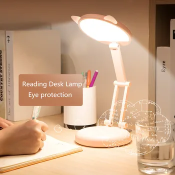 LED lasot grāmatu gaismas acu aizsardzība bezpakāpju dimming galda lampas kaķis stila dzīvojamā istaba guļamistaba gultas USB uzlādes galda lampa