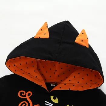 Bērniem, Baby Toddler 2018 Meitenes Apģērbu Komplekts Zīdaiņiem un Jaundzimušiem Bērniem Biedējošu Cute Kaķi Melni 2gab Halloween Kleita+Oranža Bikses Tērpiem