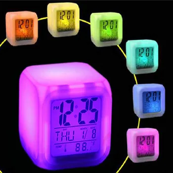 Piliens kuģniecības LED Signāla Colock 7 Krāsas Mainās Ciparu Galda Sīkrīku Digitālā Signāla Termometrs Nakts Mirdzošu Kubu led Pulkstenis Mājas