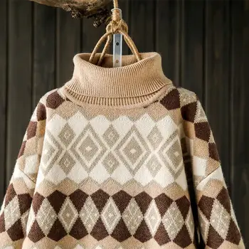 Ziemas oriģinālu mākslas retro zaudēt slinks vēja augstu uzrullētu apkakli džemperis dāmas savvaļas biezas trikotāžas zemāko krekls