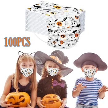 Modes Halloween Ķirbju Iespiesti Vienreizējās lietošanas Sejas Maska, Bērnu Maska, Elpojošs Mīksto Bērniem Maska Aizsardzības Bērniem Maska 100PC Ātri kuģi