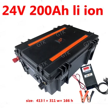 ūdensizturīgs 24V 200AH Litija jonu akumulators BMS 7s 24V litija jonu akumulatoru RV Tricikls rezerves barošanas van saules golfa mašīna +10ACharger
