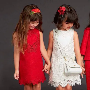 Lielās Meitenes, Mežģīņu Kleitas, Bērnu Piedurknēm Eiropas Un Amerikāņu Stila Apģērbu Meitenēm Saldā Sirds Tērpi Bērniem, Sarkans Apģērbs