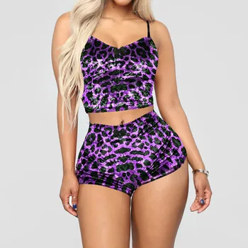 Jaunu Cute Cami Top un Bikses, Seksīgs Apakšveļas Komplekts Samts Leopard Sleepwear Sieviešu Pidžamas Komplekts Seksīgu Babydoll Naktsveļu Pijama Mujer