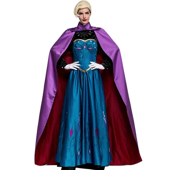 Deluxe Elsa Princeses Kostīms, Mantija, Apmetnis Dress Pieaugušo Sievietes Ilgi Cape Grezna Satīna Izšuvumi Cosplay Tērpā Lady Halloween