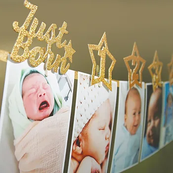 1set Jaundzimušo 1-12 Mēnešu Baby Photo Banner Ar Klipu Baby Star Banner 1. Dzimšanas dienas svinības Dekoru Piederumi