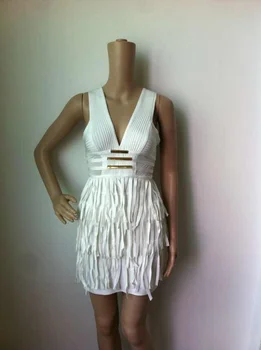 Vasarā sievietēm hl mini sexy saspringts v kakla mini modes pārsējs balta kleita pušķis