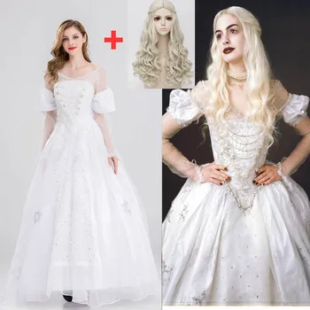 2019 Alice in Wonderland Cosplay Kostīms Baltā Karaliene Mirana Masku Pieaugušo Halloween Kostīmi Mirana Balta Kleita ar parūku