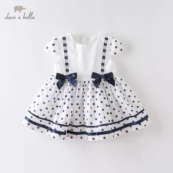 DB12973 dave bella vasaras bērnu meitene cute bow punkti drukas kleita bērnu modes puse kleita bērniem, zīdaiņu lolita drēbes