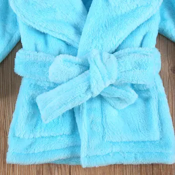 Baby Toddler Zēni Meitenes Peldmētelis Flaneļa Halāti Rudens Ziemas vienkrāsainu V veida kakla Pārsējs Drēbes Bērniem, Bērniem Silts Sleepwear Pidžamas