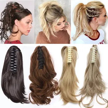 S-noilite 4 veidu nagu klipu par zirgaste, matu pagarināšana sintētisko asti, mati melni brūnā blondīne zirgaste matu hairpiece sievietēm