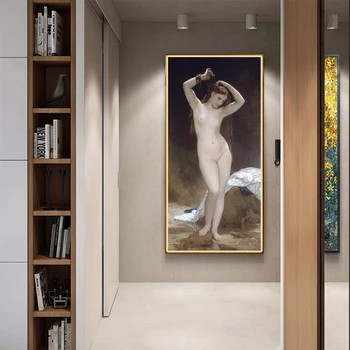 Citon Audekls, Eļļas glezna William Ādolfa Bouguereau《Bather》Mākslas Plakāta Attēlu Mūsdienu Sienas Dekori Mājas Apdare