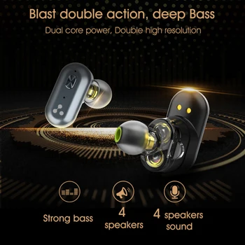 ZILBE S101 TWS Bluetooth Austiņas ar QCC3020 čipu Earbuds, Spēcīgs bass Ūdensizturīgs sporta Austiņas 500mAh S101 Skaļuma kontrole