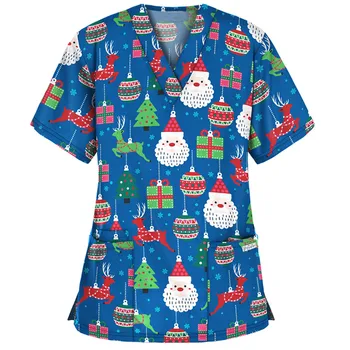 Vasaras Sieviešu T Krekls ar Īsām Piedurknēm Santa Claus Drukāt V-veida kakla Topi Darba Vienotos Ziemassvētku Pateicības Harajuku T-krekls #