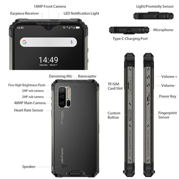 Ulefone Bruņas 7E IP68 Izturīgs Viedtālrunis, 4+128GB Ūdensizturīgs Mobilo Tālruni Android 9.0 Helio P90 Octa Core NFC 48MP Fotokameras Bezvadu