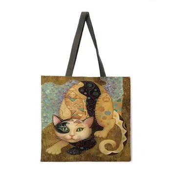 Zelta kaķis drukāt dāmas messenger bag ikdienas veļa tote soma salokāma iepirkumu soma atkārtoti pludmales soma