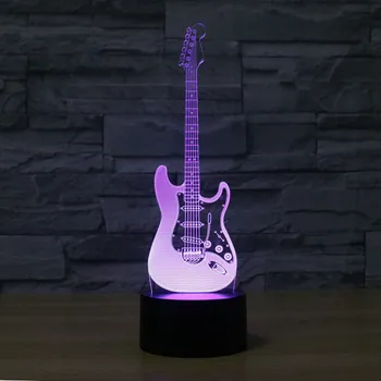 Radošo 3D gaismas elektriskās ģitāras Modelis Ilūziju 3d ģitāra Lampas LED 7 Krāsas maiņa pieskarieties sensora galda gaismu, Nakts Gaismu, mūzikas