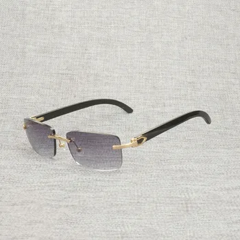 Vintage Bifeļa Raga bez apmales Saulesbrilles Vīriešiem Dabīgā Koka Laukumā Brilles Metāla Rāmis Sievietēm Koka Toņos Oculos Brilles 012N